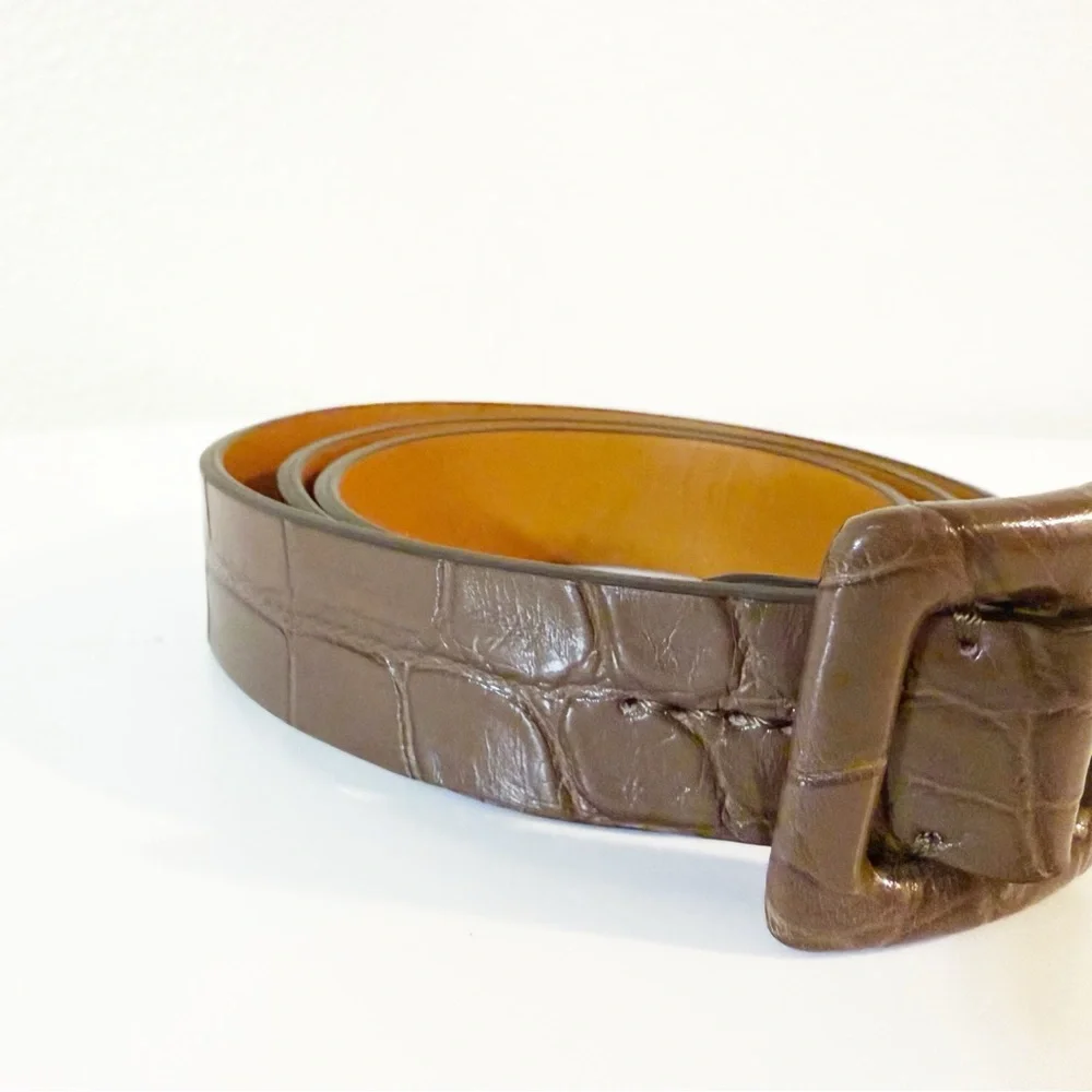 Ralph Lauren Collection Made in Italy Genuine Alligator Buckle Taupe Brown Small